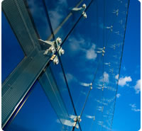 Toughened safety glass in glass office building
