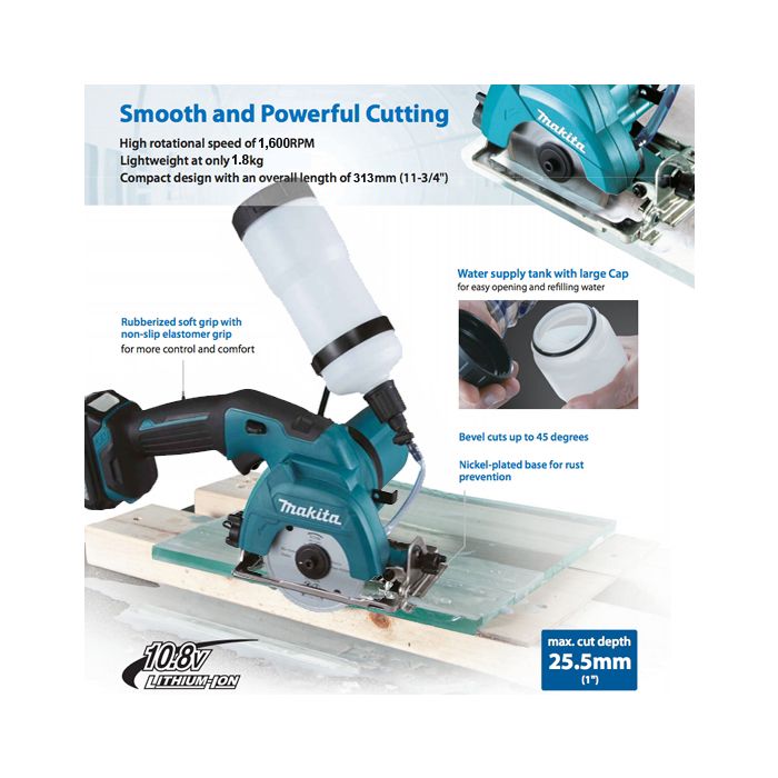 Makita CC301DWAE Cordless Glass Saw 10.8V CXT with 2 x 2.0Ah batteries The Wholesale Glass Company